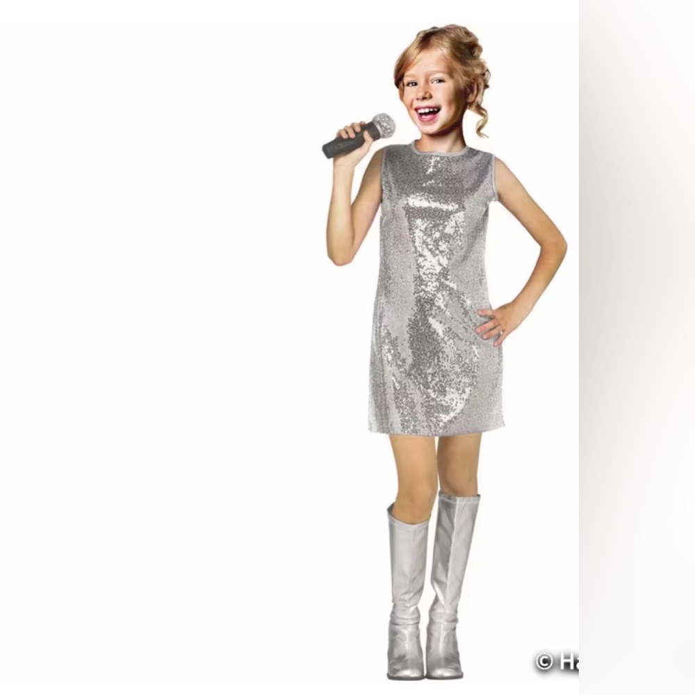Fun world pop star sequin dress silver child costume. NWT various sizes(g)